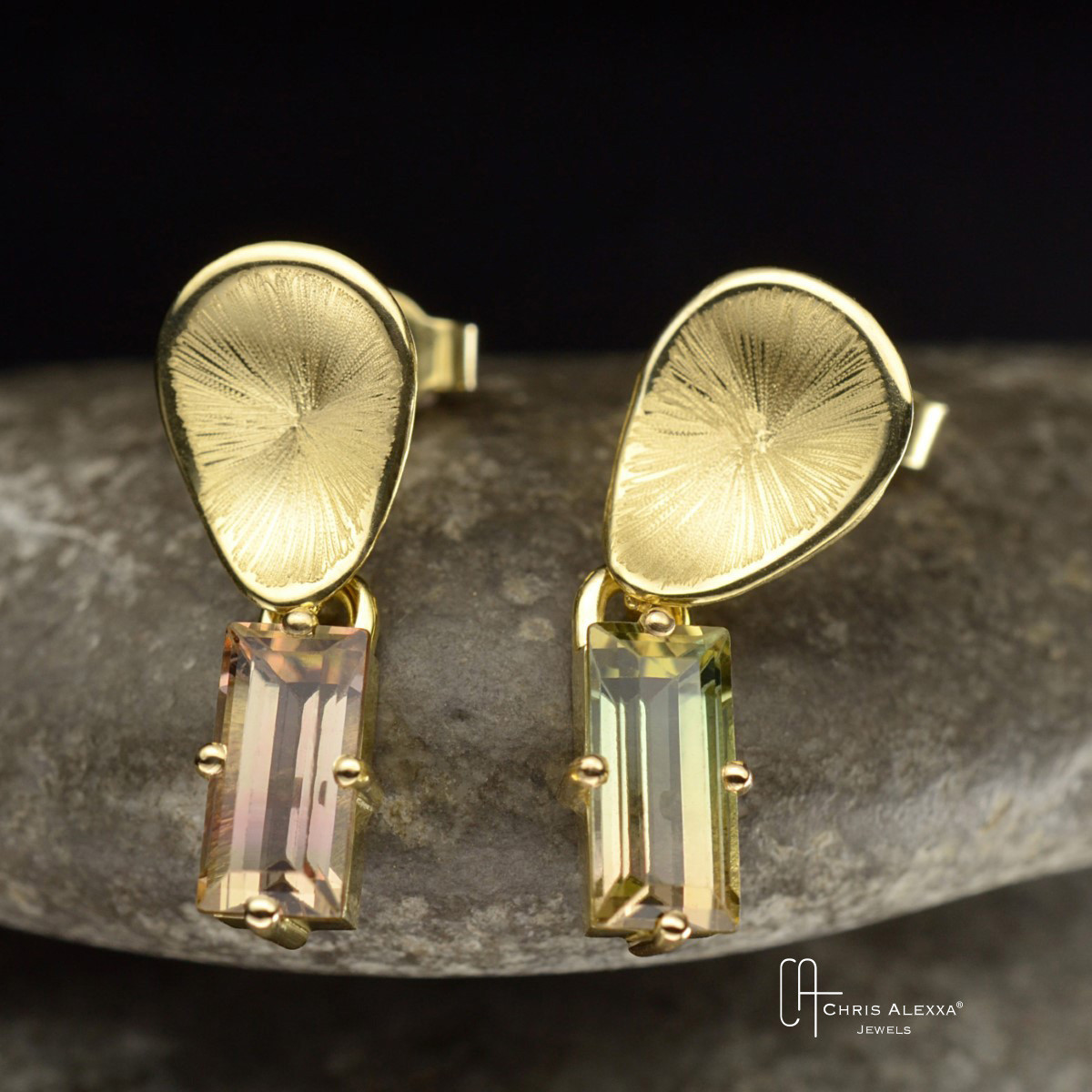 Boucles d'oreilles corolle or tourmalines melon