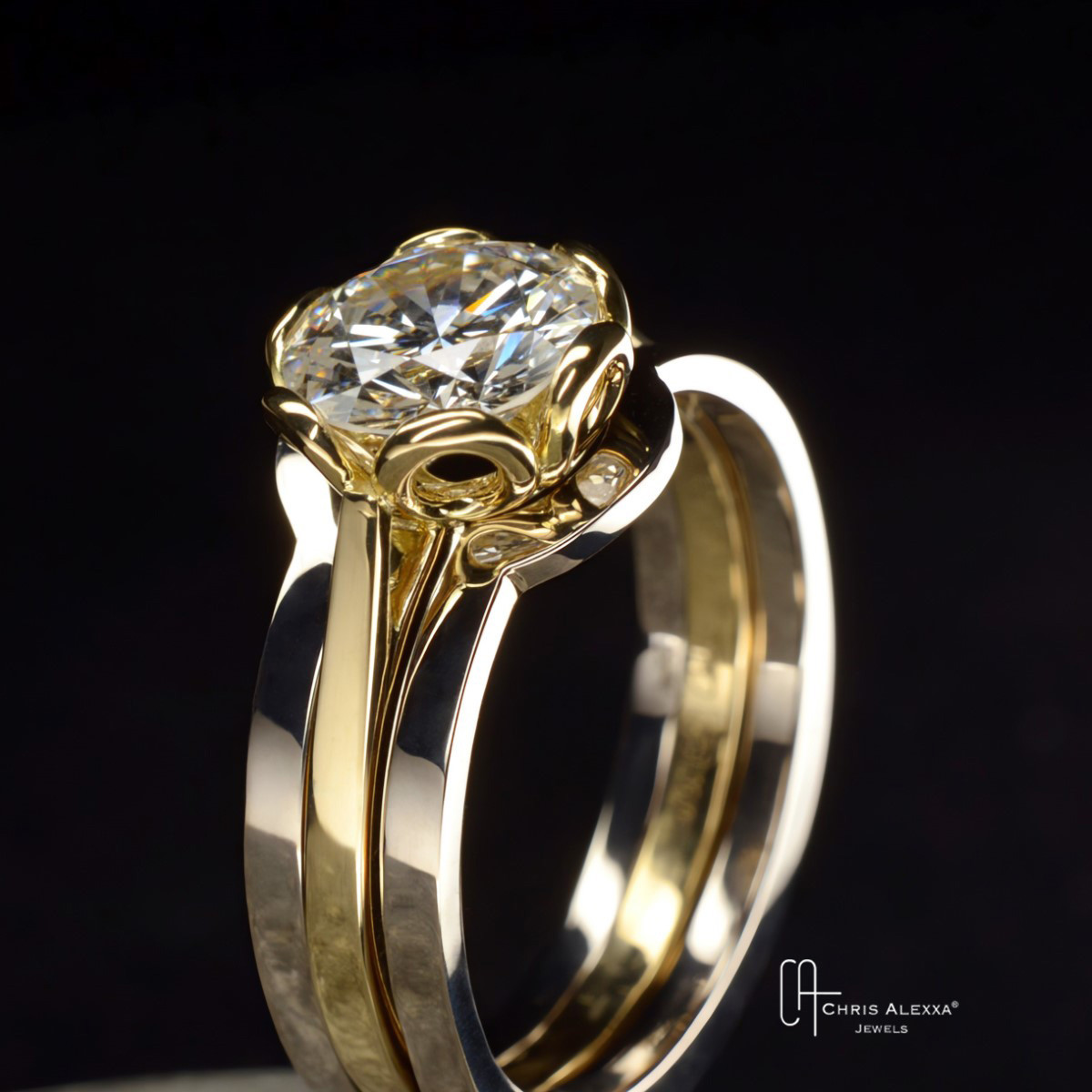 Bague diamant or blanc et jaune