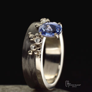 bague carbone tanzanite diamants or blanc