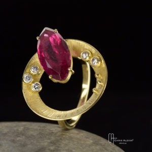 Bague rhodolite diamants or Chris Alexxa