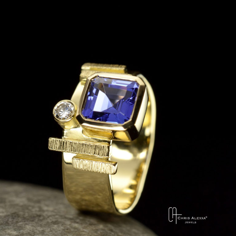 Bague tanzanite, diamant, or Chris Alexxa