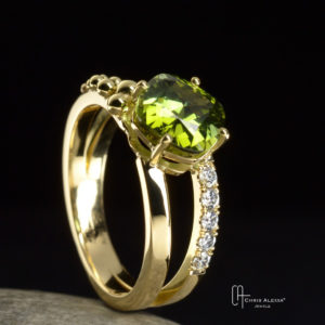 Bague tourmaline verte diamants or